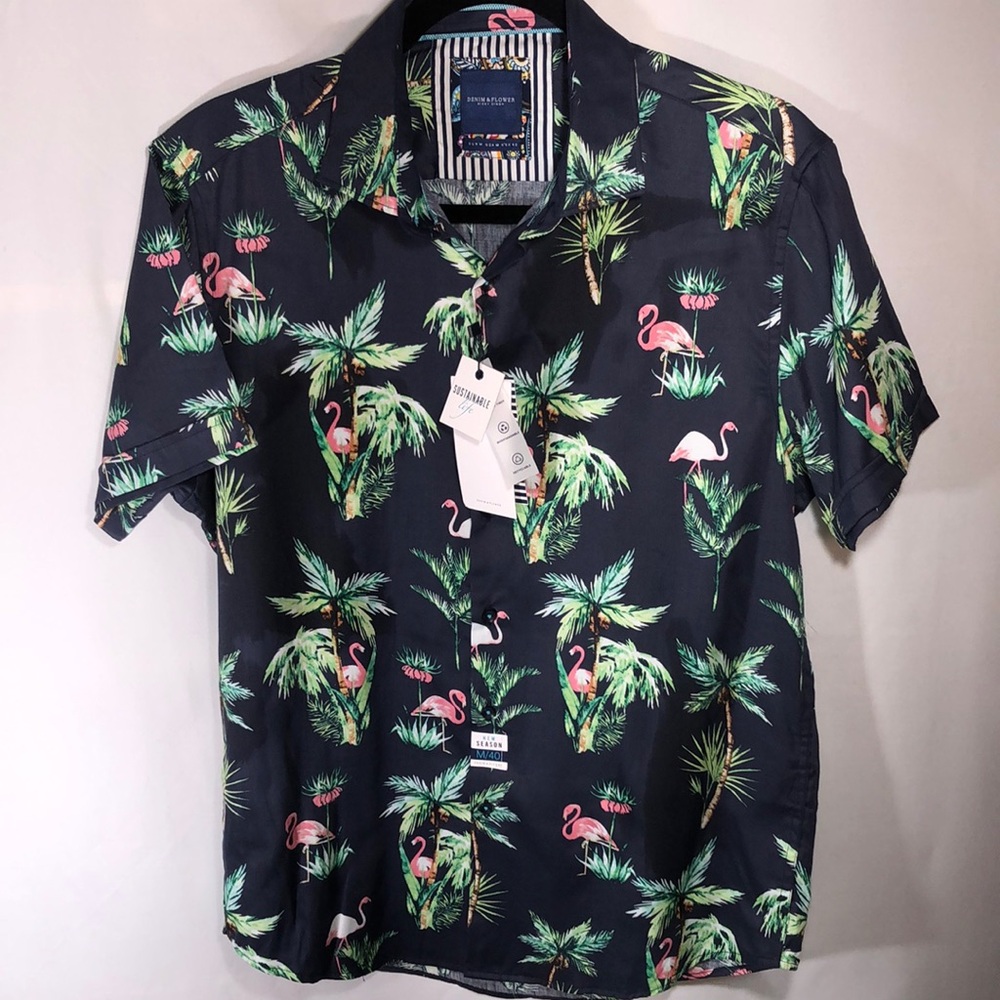 NWT Island Black & Green Button Up Shirt Casual Sustainable MED